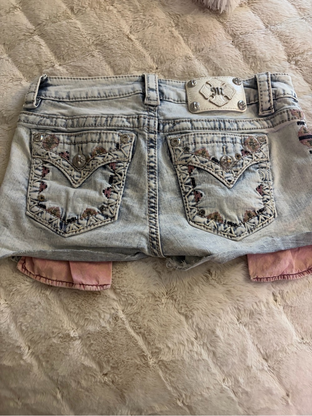 Miss Me Pink Lined Light Wash Denim Shorts